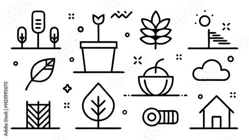Agriculture line icons set with fully editable vector illustrations for modern farming, crops, tools, and agricultural industry uses in digital and print designs