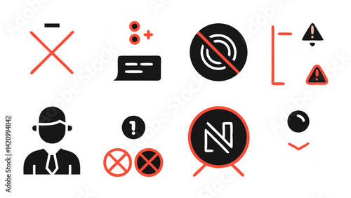 Blocked line editable icon set in vector format with illustrations of access restriction, security lock, and interface barriers for apps and digital platforms