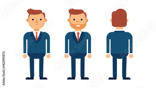 Customizable male business character constructor for animated scenes, perfect for presentations, video explainers, and corporate storytelling animations.