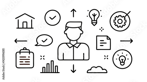 Editable icon set representing business training, coaching, and development, ideal for employee onboarding, presentations, and learning program visuals.