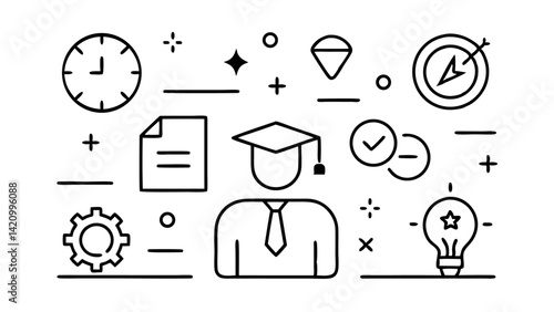 Professional line icons illustrating business training sessions, ideal for educational resources, corporate learning platforms, and internal communication tools.