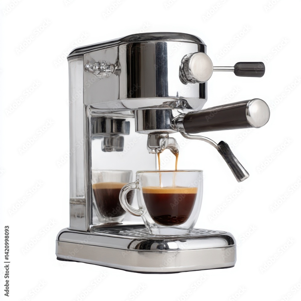 Espresso machine pouring coffee on white background Espresso machine pouring coffee on white background