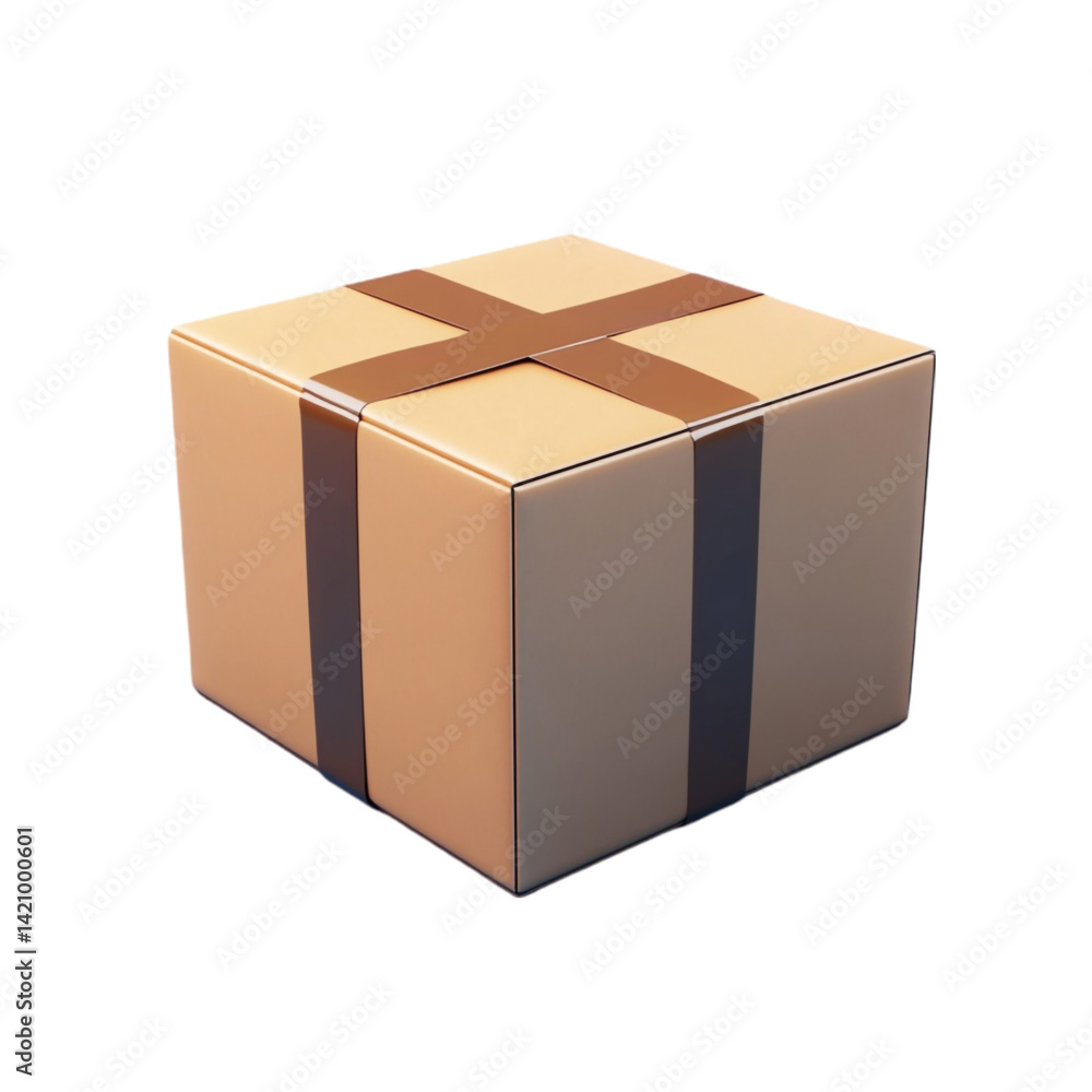 Fototapeta premium A tan box secured with brown tape ready for shipping delivery or transport