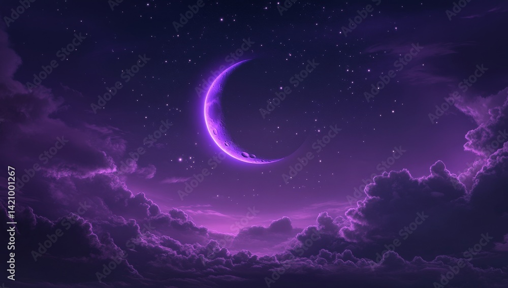 Night sky, moon, clouds, purple Night sky, moon, clouds, purple