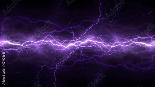 Abstract purple electric lighting striking on dark background for energy and power design concept, glowing electricity streaks in violet tones creating dynamic visual for futuristic backgrounds