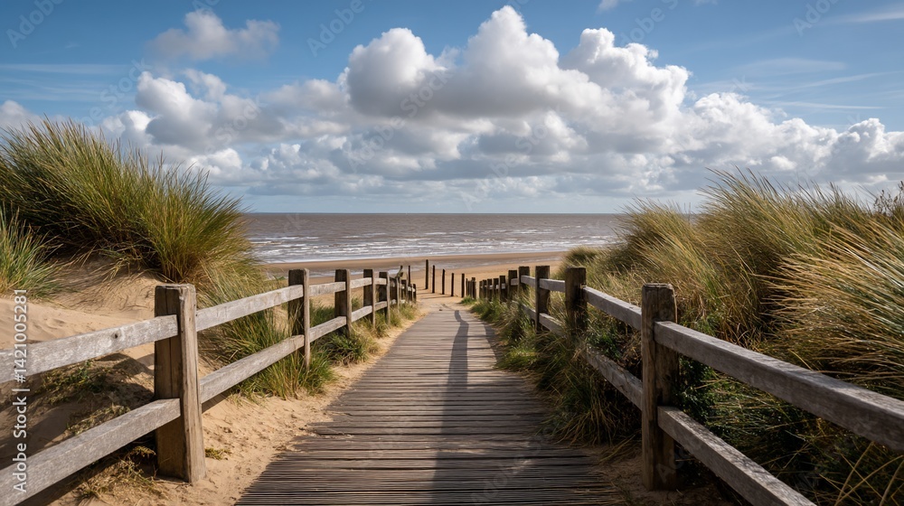 Fototapeta premium Coastal boardwalk path to ocean