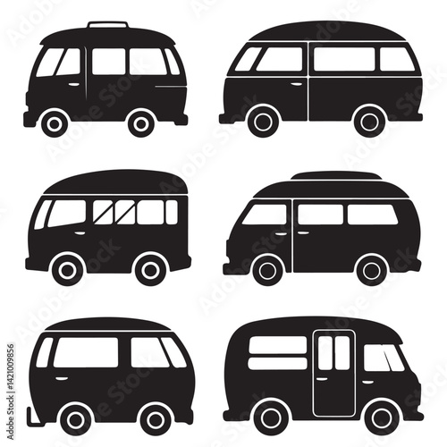camper vans black vector icon silhouettes