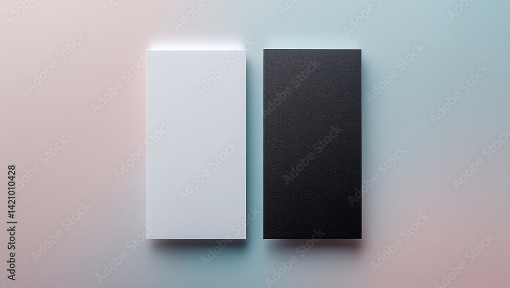 Minimalist Presentation of White and Black Business Card Stacks on a Creative Backdrop Minimalist Presentation of White and Black Business Card Stacks on a Creative Backdrop