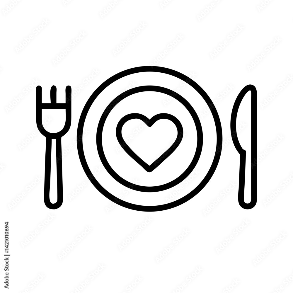Fototapeta premium Romantic Dinner Plate with Heart Icon Design