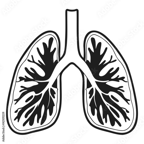Realistic Lungs Side View Silhouette Isolated Black Vector on Transparent Background
