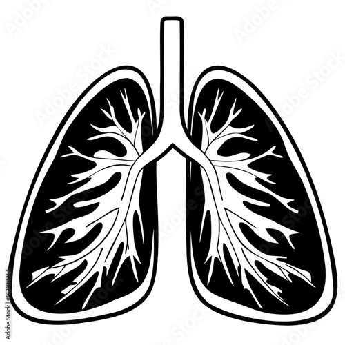 Black silhouette of a  lungs side view isolated on transparent background