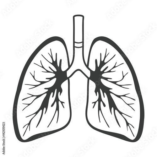 Black Silhouette of Lungs Side View Transparent PNG for Medical & Design Use