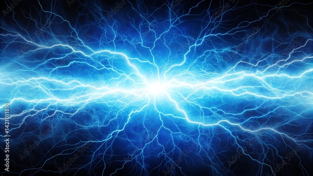 Obraz premium Blue electric energy discharging in futuristic background, blue, electric, energy, discharge, futuristic, background, glowing plasma effect in digital space with dynamic electric flow