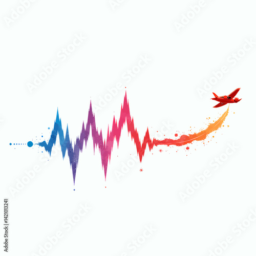 Watercolor Plane Flying Over Colorful Graph