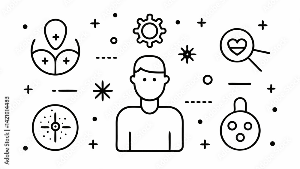 Medical Line Icons Depicting Common Illness Symptoms and Treatment Medical Line Icons Depicting Common Illness Symptoms and Treatment