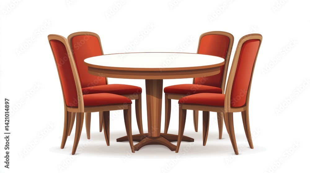 Round Table with Red Chairs - Dining Room - Furniture Illustration Round Table with Red Chairs - Dining Room - Furniture Illustration