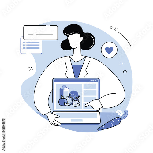 Dietician online promotes fresh food on laptop screen showing nutrition