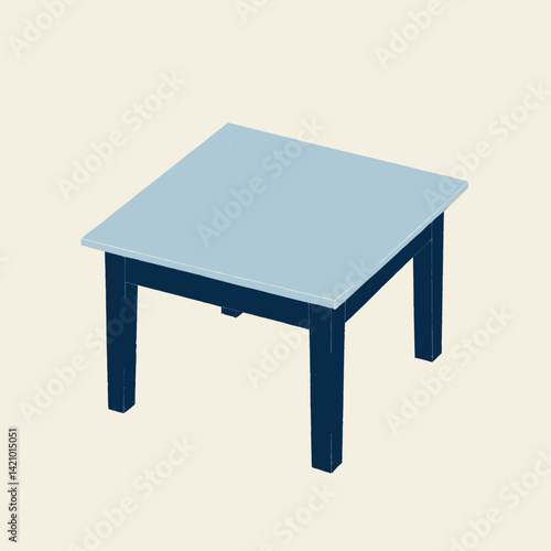 Square blue table with visible wood grain texture