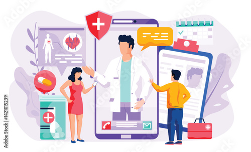 Digital healthcare Doctor on phone assists patients with medical info  prescriptions