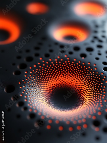 Abstract pattern, glowing circles, dark surface