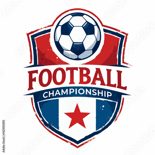 Red, White, and Blue Football Championship Shield Logo