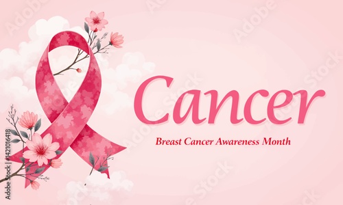 Pink Ribbon with Flowers for Breast Cancer Awareness Month
