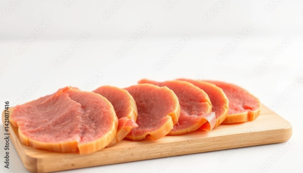 Slices of Raw Meat on Wooden Board Slices of Raw Meat on Wooden Board