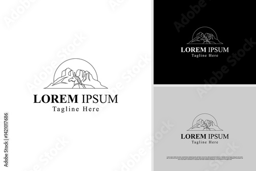 Horse equine line art illustration logo vector design template