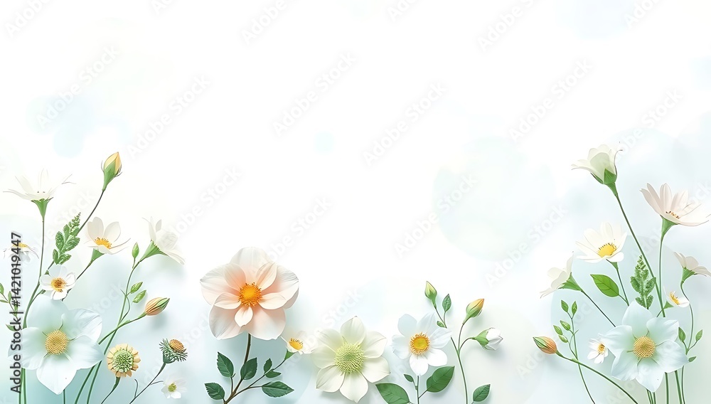 Soft flower border with abstract background, pastel green and sky blue theme Soft flower border with abstract background, pastel green and sky blue theme