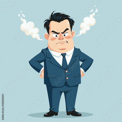 Furious cartoon businessman with steam coming from ears