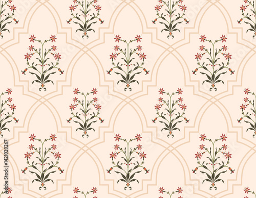 Hand drawn colourful geometric flowers, seamless patterns with floral for fabric, textiles, clothing, wrapping paper, backdrop, banner, illustration, abstract backgrounds.
