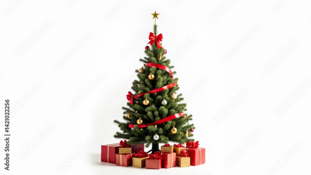 Decorated Christmas Tree With Red Gifts Decorated Christmas Tree With Red Gifts