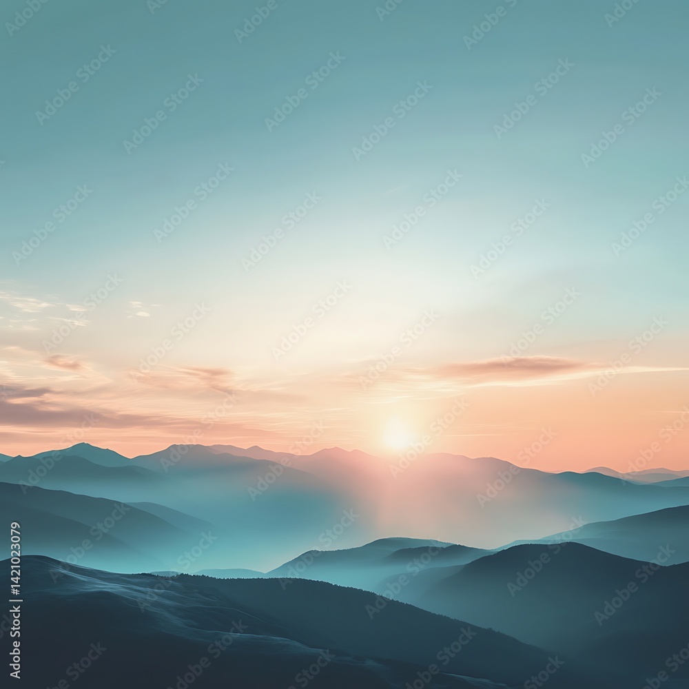Soft sunset glow over mountains with mist in the valley high resolution picture Soft sunset glow over mountains with mist in the valley high resolution picture