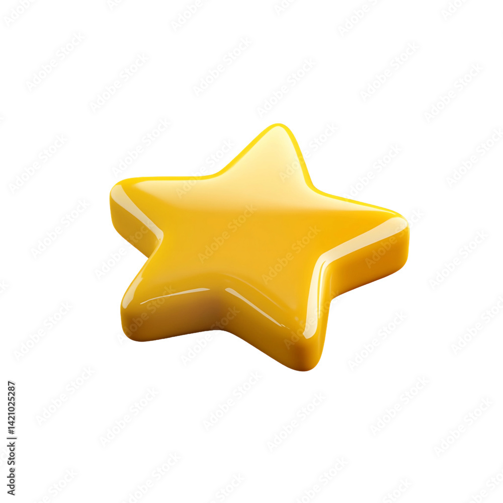 Glossy Yellow 3D Star on Transparent Background, PNG Glossy Yellow 3D Star on Transparent Background, PNG