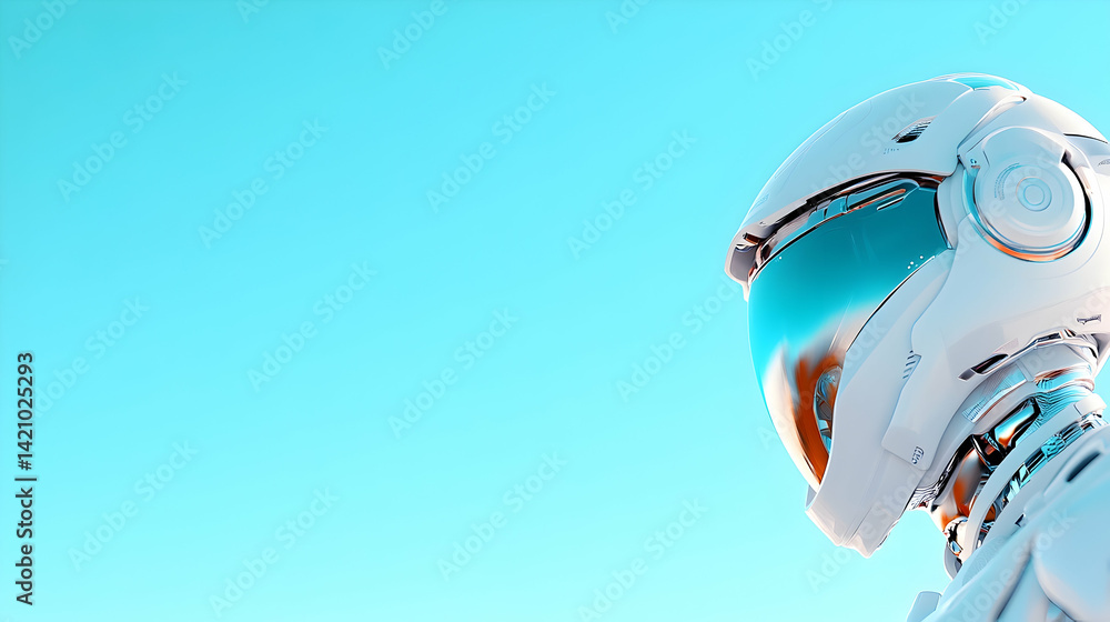 Fototapeta premium White Astronaut Helmet Against Cyan Sky