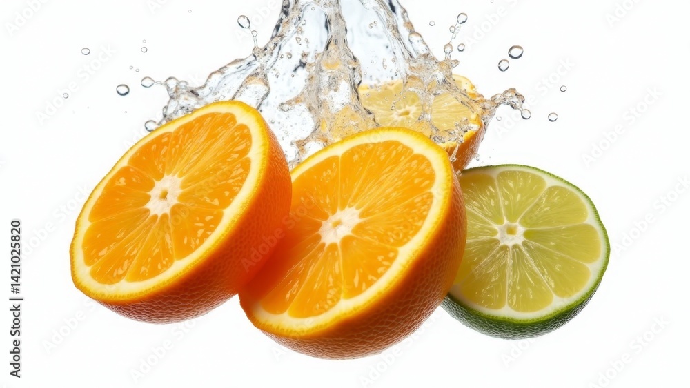 Orange, Lemon, And Lime With Splashing Water
