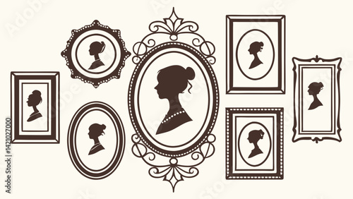 Antique and Vintage Ornate Framed Women Silhouettes Classic Profile Portraits Gallery