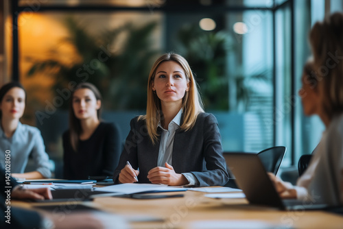 Obraz na płótnie Confident businesswoman presenting ideas during office meeting w salonie