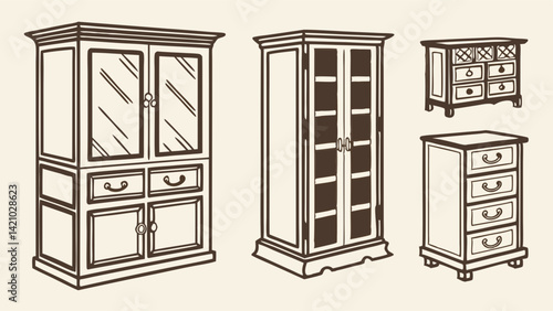 Classic Wooden Furniture Set Cabinets Dressers and Chests of Drawers Storage Solutions