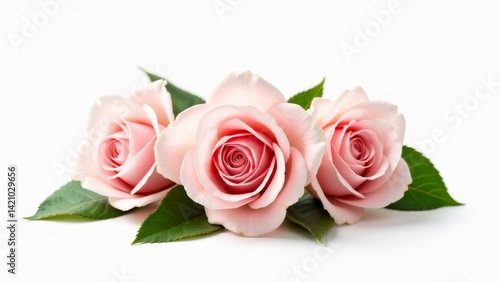 Three Pink Roses On White Background