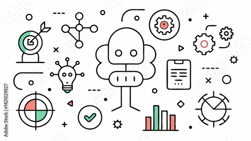 Illustrated line icons representing digitalization technology and innovation trends in a fully editable vector style perfect for digital transformation themes