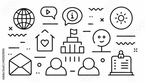 Editable vector icons set representing global diplomacy international relations and political strategy with minimalist line art perfect for infographics and reports