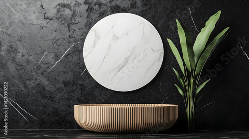 Wallpaper Mural Modern Bathroom Decor with Marble Wall Art and Green Leaf Plant Torontodigital.ca