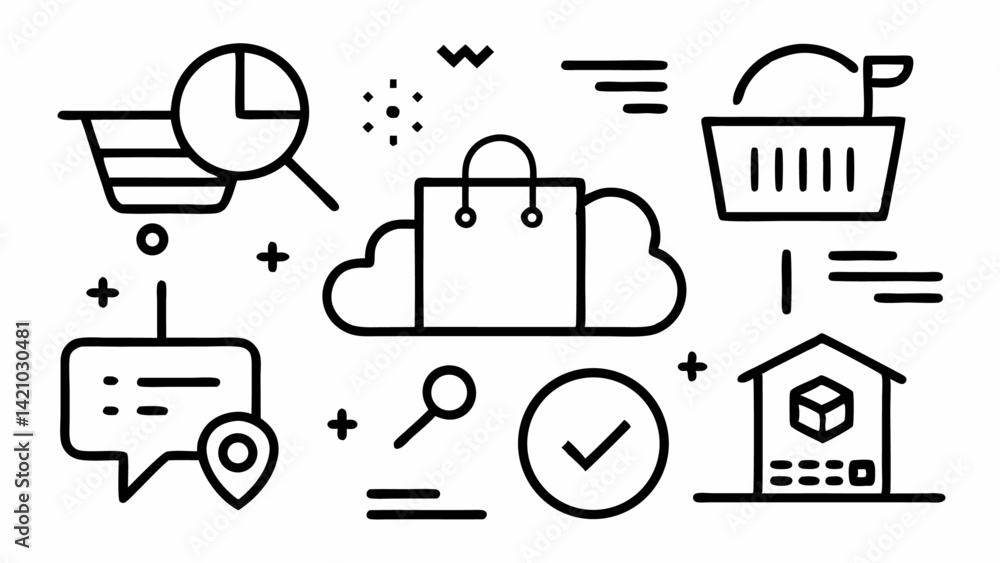 Clean and professional e commerce icons in line editable style perfect for online store interfaces, product pages, and digital transaction themed presentations Clean and professional e commerce icons in line editable style perfect for online store interfaces, product pages, and digital transaction themed presentations