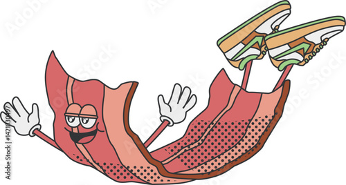 Φωτογραφία Retro and cartoon style bacon character illustration