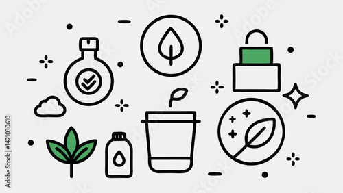 Clean vector icons promoting eco friendly habits in a line editable style perfect for environmental campaigns, lifestyle branding, and sustainability infographics
