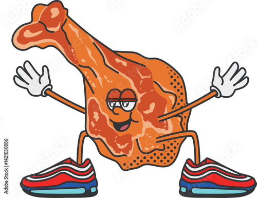 Retro and cartoon style fried chicken character illustration