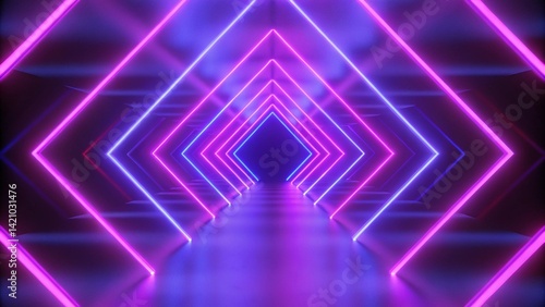 3d render  pink blue neon lines  geometric shapes  virtual space  empty room  ultraviolet light  80 s style  retro disco  fashion laser show  abstract background in a futuristic digital environment