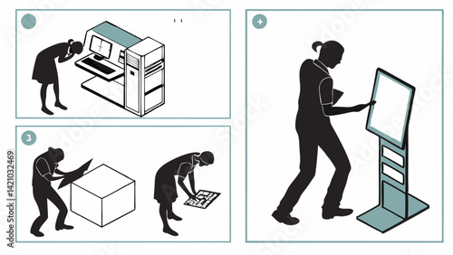 Illustrated Step-by-Step Digital Kiosk Assembly Guide Isometric Setup