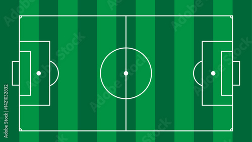 Top view of green football field with white lines, showing full pitch layout and markings	